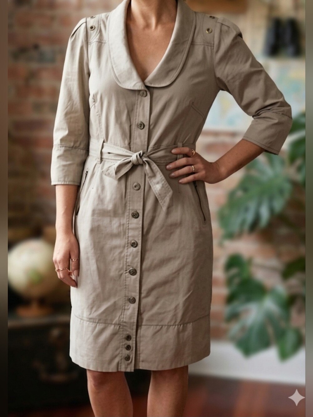Firetrap Safari-style Shirt Dress / Sz S / Olive green